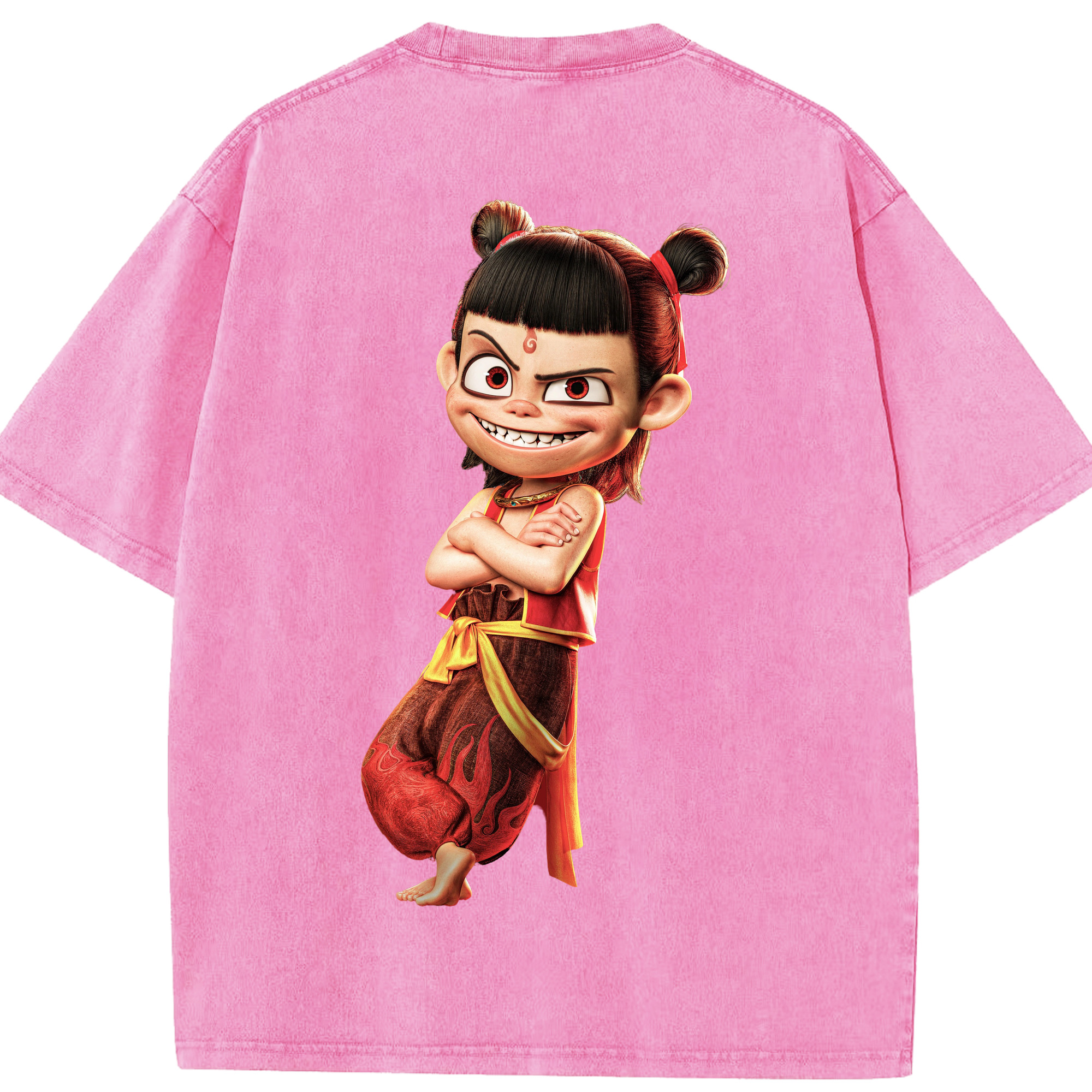 （画像用） Ne Zha 2 ナタ 魔童の大暴れ 綿100% ヴィンテージ風 半袖Tシャツ（背面プリント）